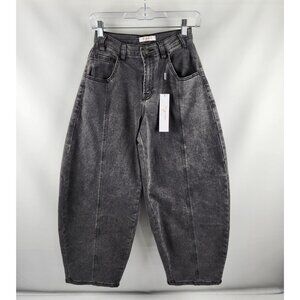 Vigoss Jeans Womens 0/24 Black Belted Barrel Leg Denim VC-P03222A (24x26) NWT